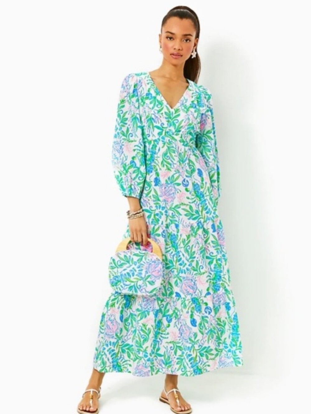 Lilly Pulitzer Deacon V-Neck Maxi Dress Resort White Just A Pinch Floral